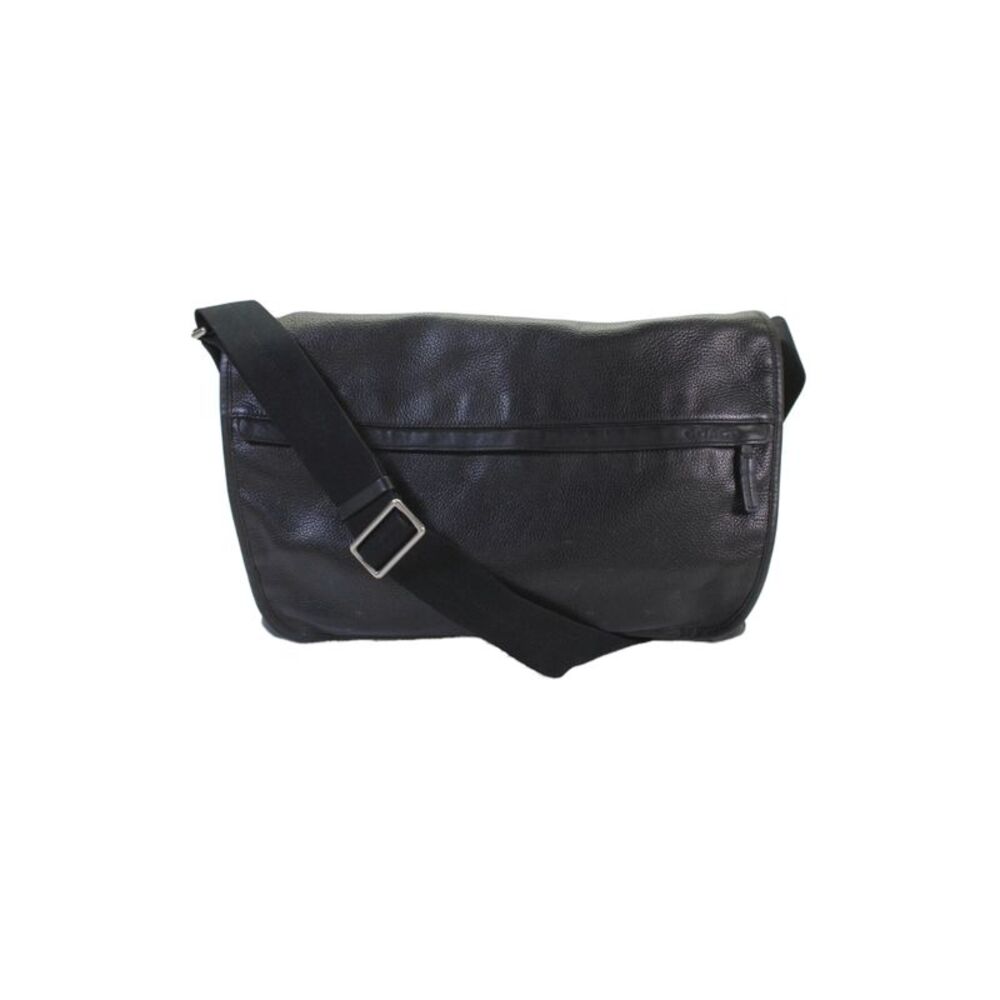 Coach Mens Pebbled Leather Flap Messenger Shoulder Handbag Black